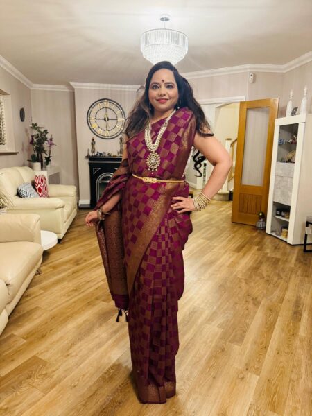 Checked Banarasi silk saree