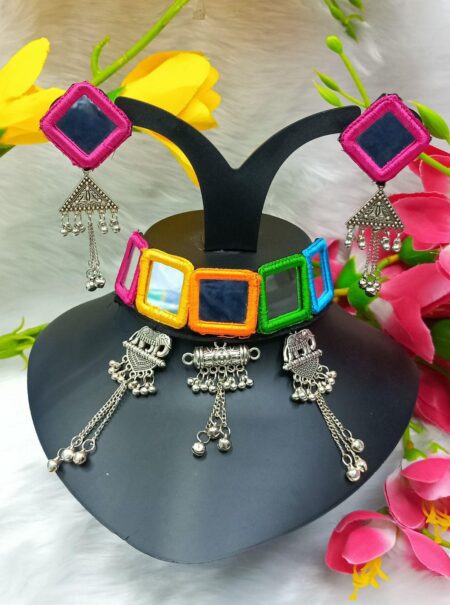 Multicoloured Oxidised thread necklace set