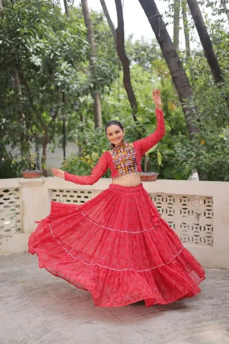 Georgette bandhej printed lehenga choli