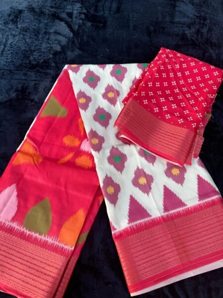 Ikkat printed handloom soft silk saree