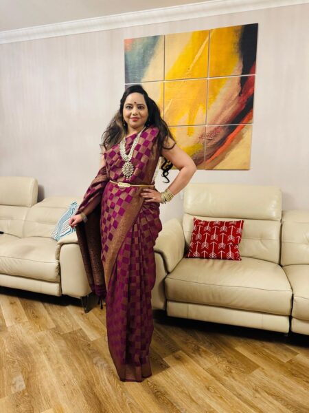 Checked Banarasi silk saree