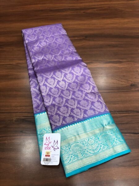 Light blue and purple pure kanchipuram silk saree with 1 gram gold zari