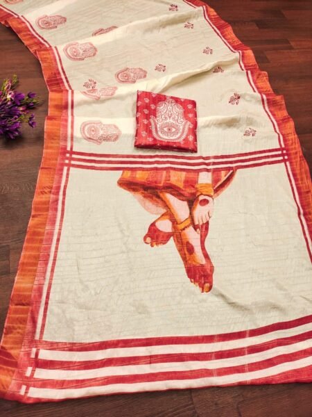 Soft handloom silk durga pooja print saree