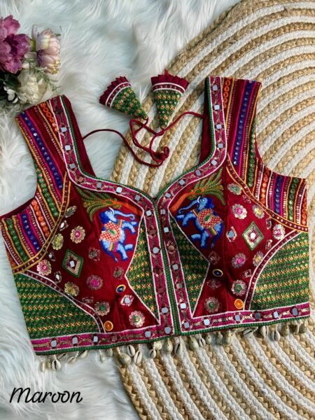 Maroon embroidered readymade blouse