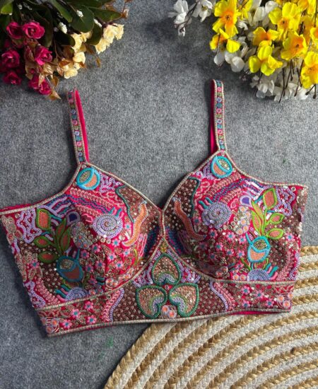 Pink spaghetti sleeve readymade blouse