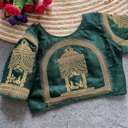 Mint green silk embroidered readymade blouse