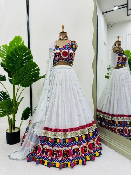 Real mirror work with sequins work faux georgette lehenga choli with dupatta