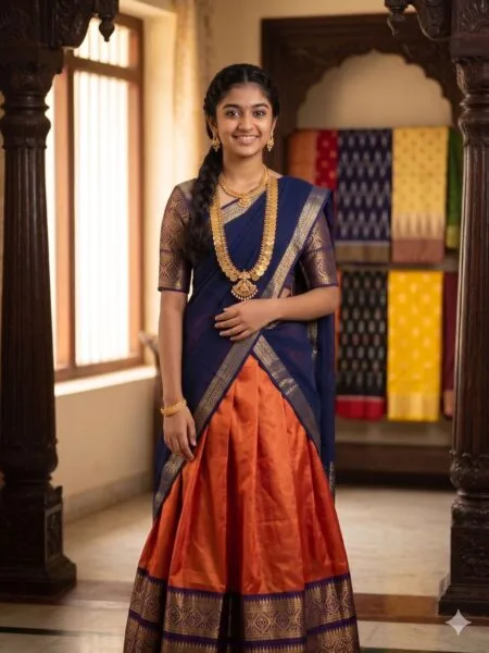 South Indian silk Semi Kanchipuram fully stitched Half saree