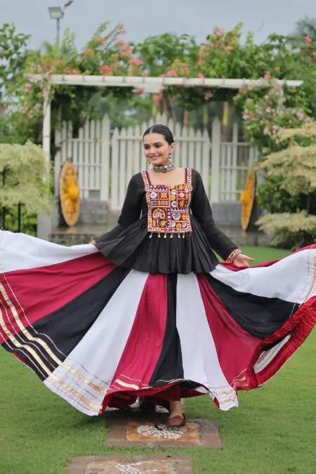 Multicoloured rayon lehenga with long top