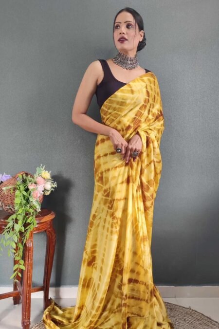 Yellow tie and dye shibori ready to wear saree