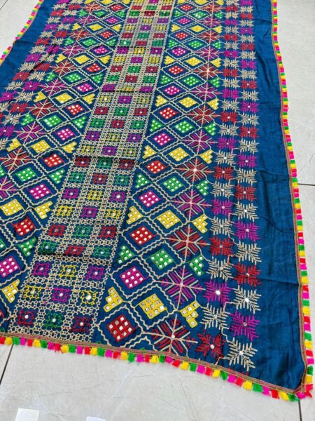 Teal Mirror embroidered dupattas with tassels