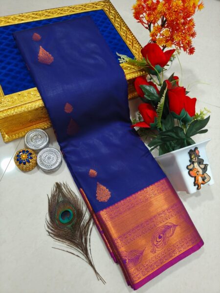 Blue and pink Arani soft silk saree