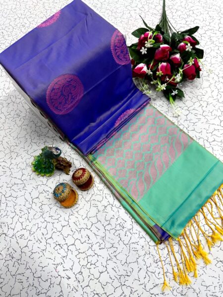 Blue and sea green Arani soft silk saree