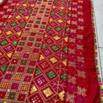 Red Mirror embroidered dupattas with tassels