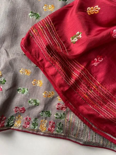 Jute tussar sarees with beautiful kashmiri embroidered work
