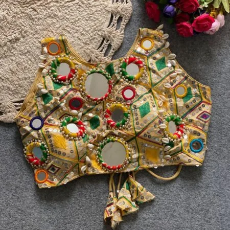Soft silk readymade blouse with embroidery and real mirror and shell work