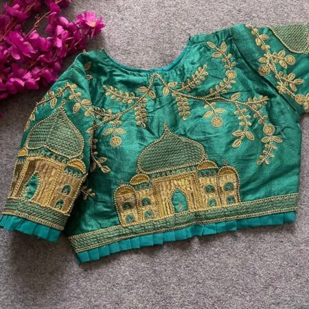 Jari and thread work Silk readymade blouse with khatli handwork