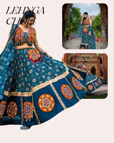 Gamthi and gota pathi work rayon lehenga with cotton blouse and rayon duppata