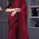 Chinnon Deep Red Lace Embroidered Jacket Style Light Weight Saree