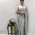 Soft silver georgette ready to wear saree
