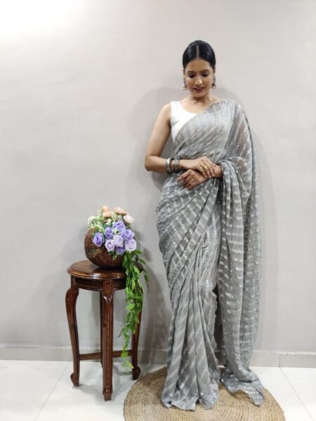 Soft silver georgette ready to wear saree