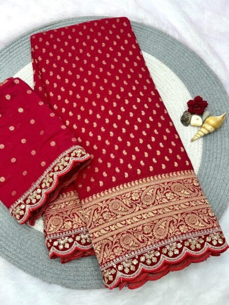 Red Khadi crepe silk weaving saree