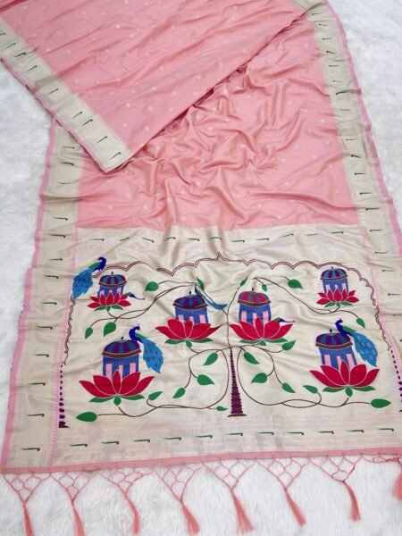 Pastel pink paithani silk saree