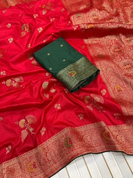 Red and gold dola silk saree