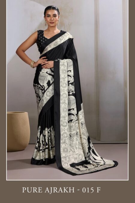 Ajrakh print satin saree