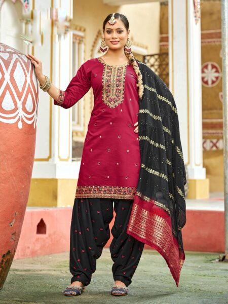 Red and black patiyala Salwar suit