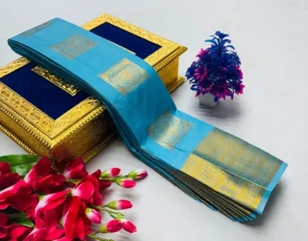 Light Sky Blue With Gold Zari Soft Handloom Kanchipuram Silk Saree