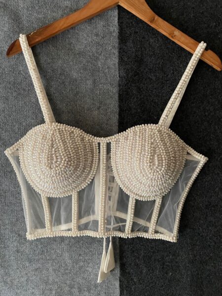 Spaghetti pearl silk readymade blouse