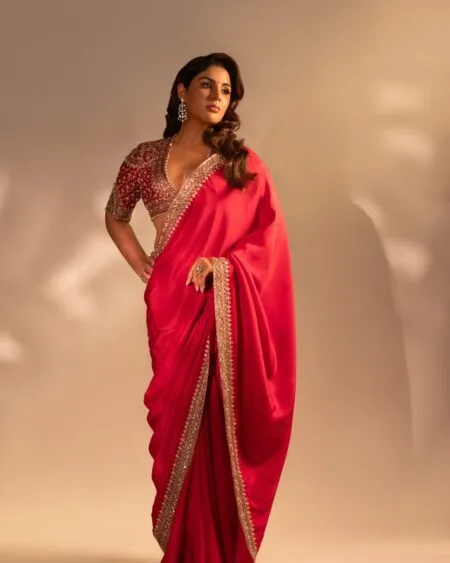 Red Rangoli silk sequins saree