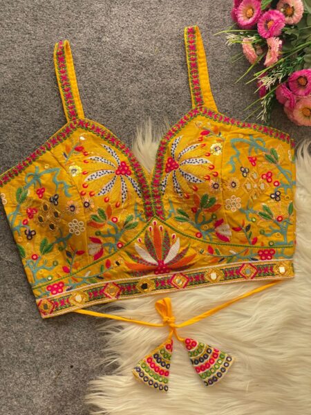 Spaghetti soft italian silk mirror work readymade blouse