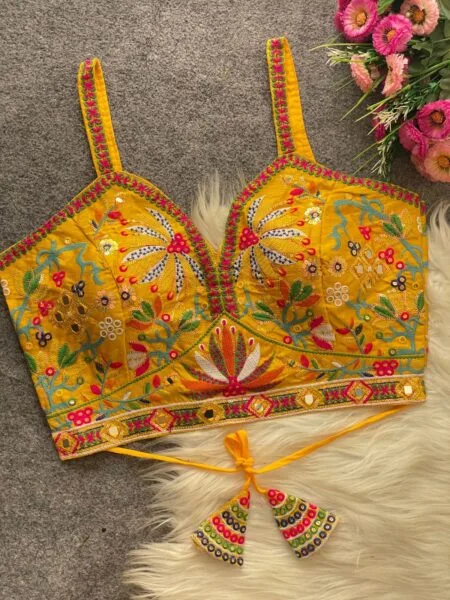 Spaghetti soft italian silk mirror work readymade blouse