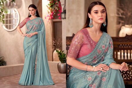 Shimmer Silk Saree With Linen Blouse