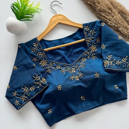 Blue makmali silk ready made blouse