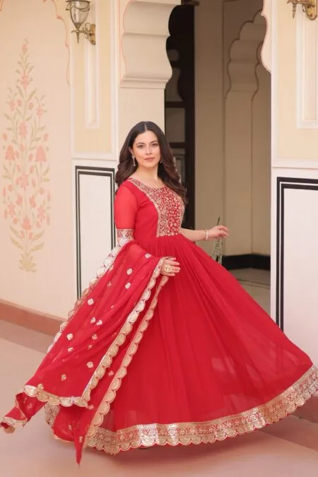 Faux Blooming with Embroidery Zari Sequins-work gown and dupatta
