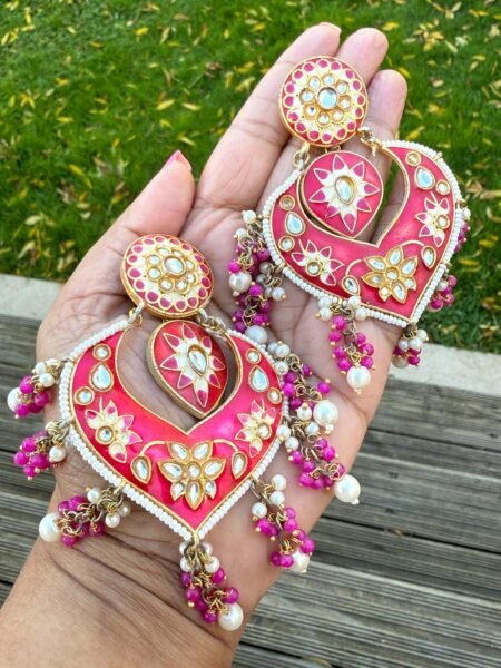 Pink Meenakari (enamel) earrings