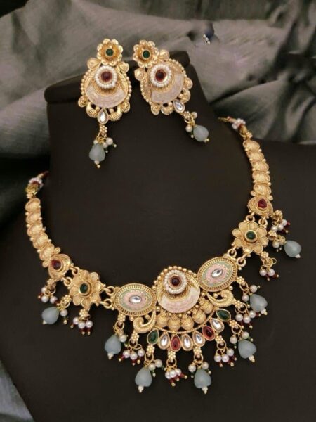 Brass gold rajvadi necklace set