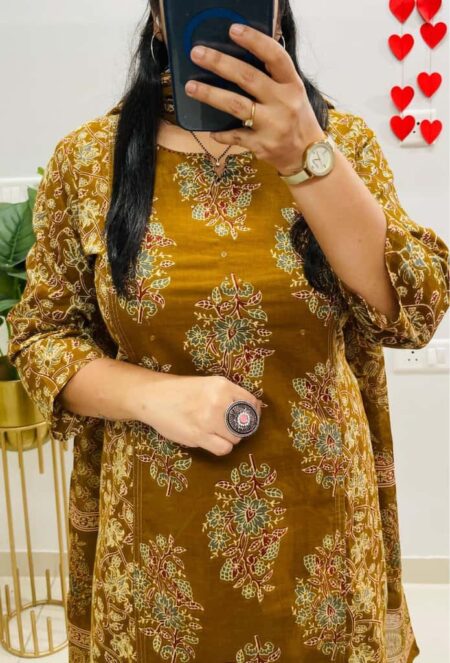 Cotton Azrakh Print kurti pant dupatta set