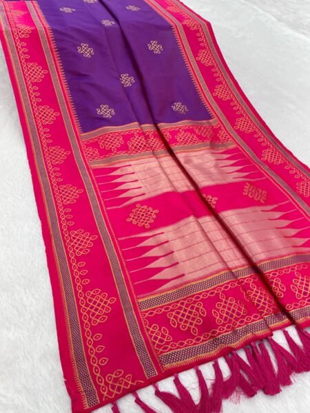 Soft Silk saree with rangoli art zari woven motifs and Temple pallu