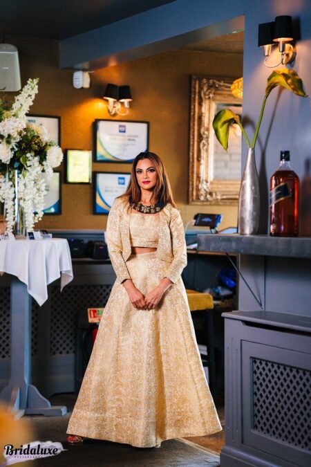 Cream banarasi skirt with top and jacket