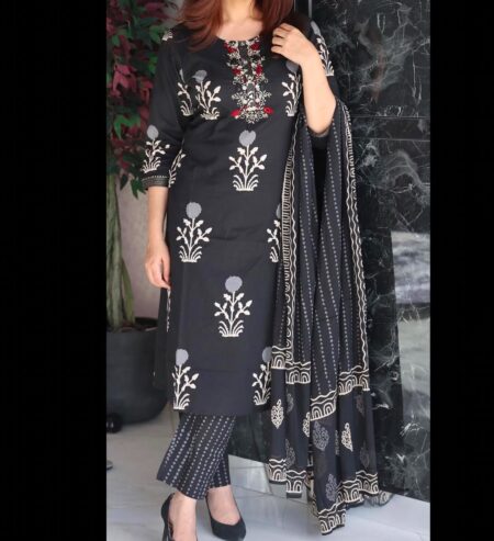 Black cotton salwar set with dupatta