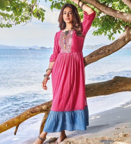 Mul cotton Long dress with embroidery