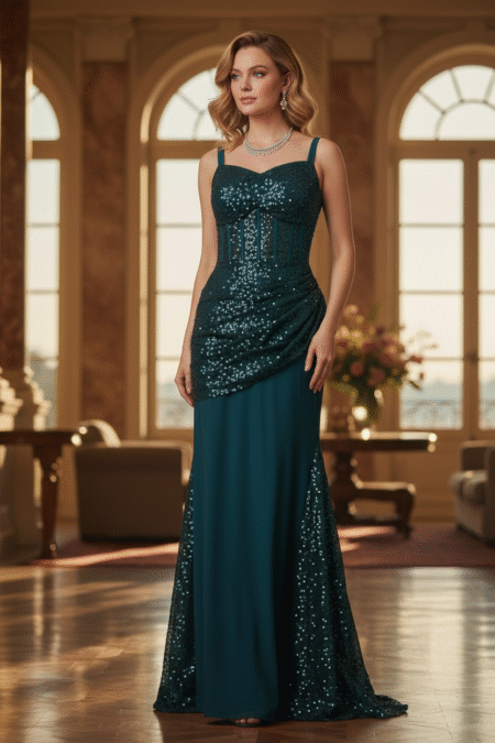 Elegant corset style sequin maxi dress