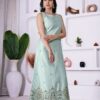 Elegant Silk Gown with Dull Gold Embroidery