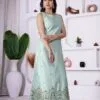 Elegant Silk Gown with Dull Gold Embroidery