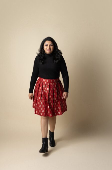 Red Banarasi skater skirt