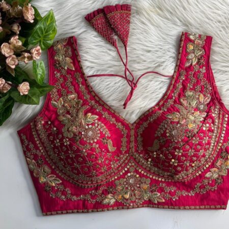Roman silk readymade blouse with sequins and thread work